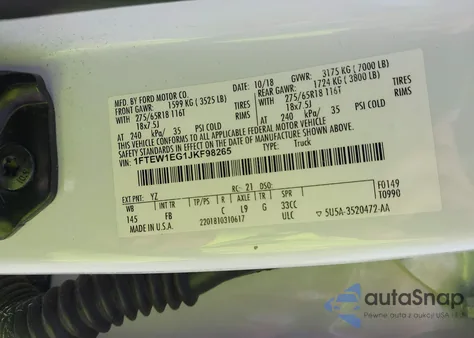 2018 Ford F-150 Xlt из США, поврежденный, VIN 1FTEW1EG1JKF98265